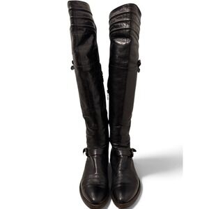 Fabi Distressed Black Leather OTK  Moto Boots Buckle Detail Made in Italy